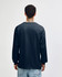 A navy unisex long sleeve t-shirt with a relaxed fit, featuring a back view of the garment.