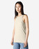 A light beige women’s racerneck tank top with a fitted design and a logo. Ideal for casual wear.
