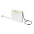 A white Leveller Tape Measure with a keyring attachment and a built-in level bubble.