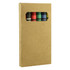 A crayon set featuring six vibrant colours, packaged in a brown cardboard box with a clear window.