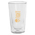 A double wall glass tumbler in clear glass, featuring a design with a skull and the word "FIGHT" in yellow.