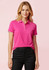 A women's pink short sleeve polo shirt featuring contrasting trim and a subtle logo on the sleeve.