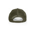 A trucker cap in olive green with a mesh back and an adjustable snap closure.