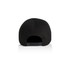 A black soft cap featuring a snapback closure and a plain design, with a logo on the back.