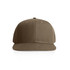 A brown canvas cap with a flat brim and six-panel structure, featuring a logo on the front.