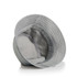 A faded grey bucket hat with a wide brim, featuring an inner lining and a textured design. It has a logo inside.