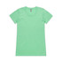 A mint green T-shirt with a round neckline and short sleeves. It features a branding label.