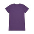 A purple t-shirt with a plain back, featuring a logo on the back.