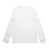 A long-sleeve white tee with a smooth finish and fitted cuffs, featuring a logo on the back.