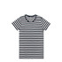 A striped t-shirt featuring horizontal black and white stripes with a classic crew neckline and short sleeves.