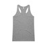 A grey racerback singlet featuring a logo, designed for comfort and style.