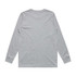 A grey long-sleeve t-shirt featuring a plain back and fitted sleeves, with a logo on the label.