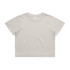 A light beige cropped T-shirt with short sleeves and a simple design. It features a logo on the label.