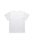A white V-neck T-shirt with short sleeves, featuring a subtle logo. Ideal for casual wear.