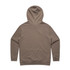 A premium hooded jumper in a soft brown colour, featuring a simple design and a logo on the back.
