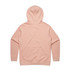 A pink hoodie featuring a hood and long sleeves, with a plain back design. The item has a logo.