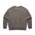 A faded grey crew jumper featuring long sleeves and a round neckline, with a logo on the back.