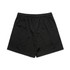 Black sports shorts featuring an elastic waistband and a simple design, with a logo on the waistband.