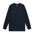 A long-sleeved tee in navy blue, featuring a simple design and a logo on the label.