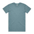 A light teal t-shirt featuring a crew neck and short sleeves, with a logo on the label.