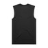 A black sleeveless tank top with a smooth texture and a logo on the back.
