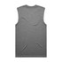 A grey sleeveless tank top with a smooth texture and a logo on the back.