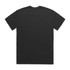 A black T-shirt featuring a simple design and a logo. It has a relaxed fit and a classic crew neck.