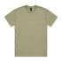 A light khaki t-shirt with a crew neckline and short sleeves. It features a logo on the tag.