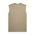 A khaki sleeveless tank top with a plain back and no embellishments. It features a branding logo.