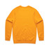 A vibrant yellow sweater features a clean back design and raglan sleeves. It has a logo on the back.