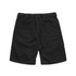 Black cargo shorts featuring an elastic waistband and multiple pockets. The back view highlights the pocket design.