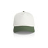 A two-tone cap featuring a white upper and a green brim. It includes a logo on the front.