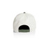A two-tone cap featuring a white body and green accents, with an adjustable strap at the back and a logo.