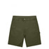 Utility shorts in dark green with a button closure and multiple pockets. Features a logo on the fabric.