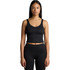 A black active bra tank with a fitted design, featuring a v-neckline and thin straps.