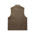 A brown heavy vest with a high collar and no sleeves, featuring a small logo.