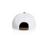 A two-tone cap featuring a white body and a brown adjustable strap at the back, with a logo present.