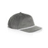 A grey corded cap featuring a white trim and a logo on the front.