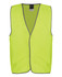 A high-visibility safety vest in bright yellow, featuring a sleeveless design and grey trim.