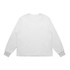 A white long-sleeve T-shirt featuring a plain back and cuffed sleeves. It has a logo on the front.