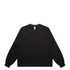 A black long-sleeve T-shirt featuring a simple design and a rounded neckline. It has a logo on the label.