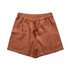 Linen shorts in a warm brown colour with an elastic waistband and drawstring. Features a logo.