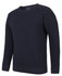 A chunky crew neck jumper in dark navy with a textured knit design. It has fitted cuffs and a simple silhouette.