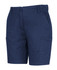 Ladies' multi-pocket stretch twill shorts in navy, featuring two side pockets and two cargo pockets.