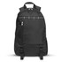 A Campus Backpack in black features a sleek design with a zippered front pocket and adjustable straps.