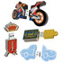 A collection of custom-shaped USB flash drives in vibrant colours, including a motorcycle, a car, and various designs with logos.