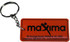 An orange custom PVC keyring featuring a logo and keychain attachment.