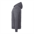 A grey men's hoody featuring a hood and side pockets, made from eco-friendly knit fabric.