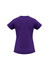 A purple women's short sleeve tee with a fitted design and a logo on the back.