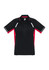 A black and red men's polo shirt featuring short sleeves and contrasting detailing, with a logo.